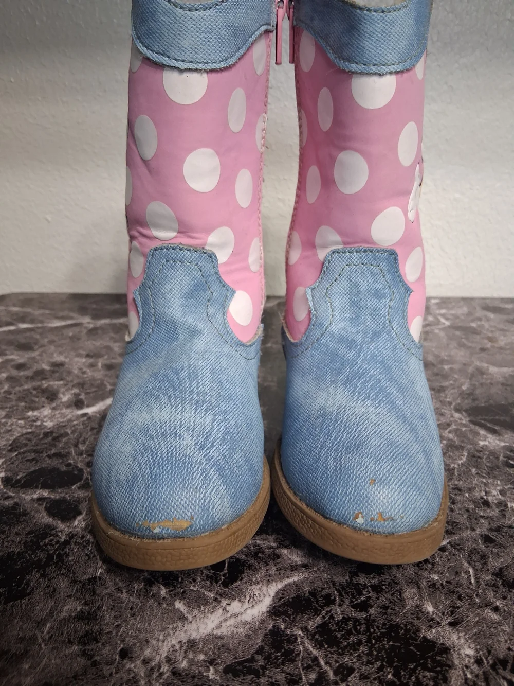 Minnie Mouse Pink Polka Dot Denim Kids Cowboy Boots Size 7
